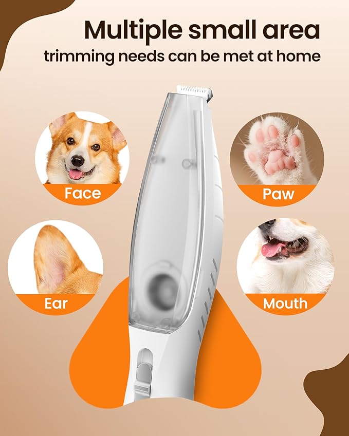 Vacuum Dog Paw Trimmer, Low Noise Paw Trimmers for Dog's Feet with Hair-Suction, Safety Cordless Electric Dog Clippers for Grooming, Rechargeable Cat Shaver for Paws, Ears, Face