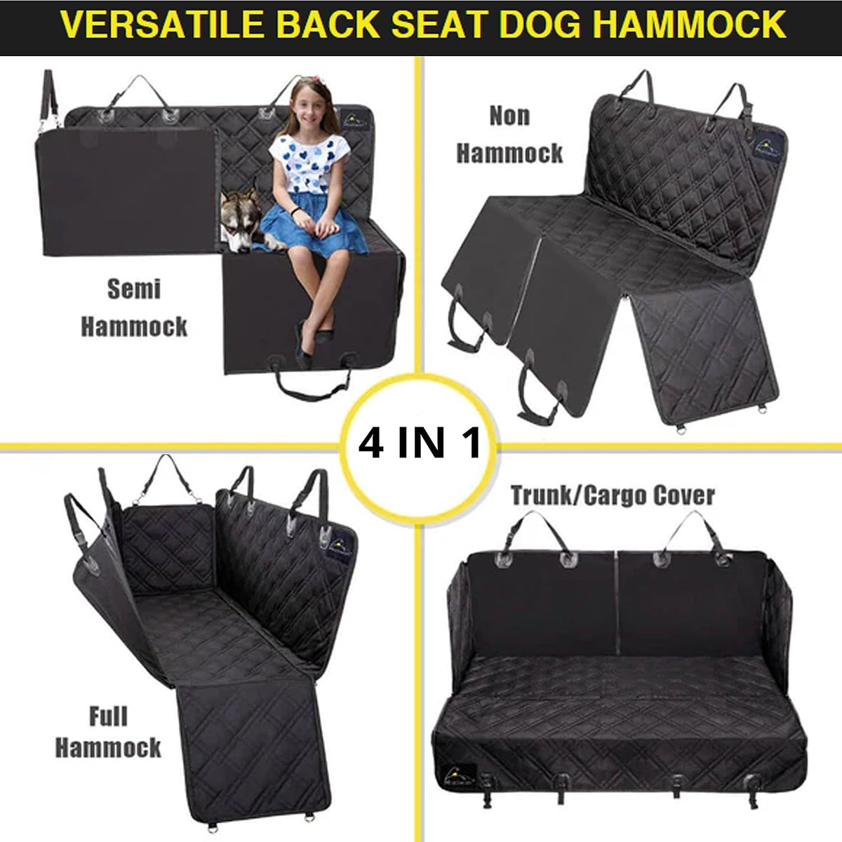 Waterproof Dog Car Seat Cover with Side Flaps, Black