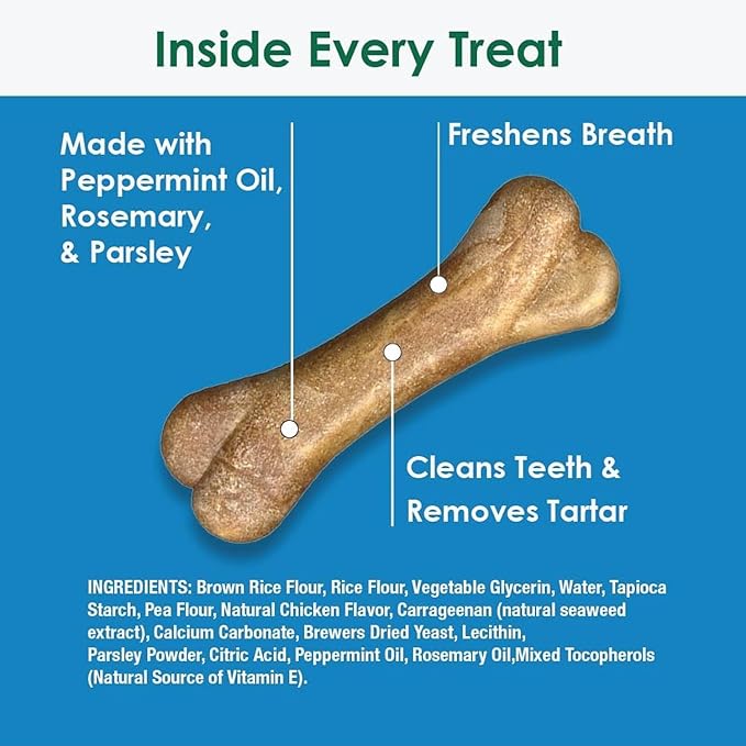 Bonies Natural Breath and Dental Formula Small-Sized Single Bone - All-Natural Ingredients, Fresh Breath, Cleans Teeth, Low Calories, Chicken Flavor, Small Dogs, 120 Bones