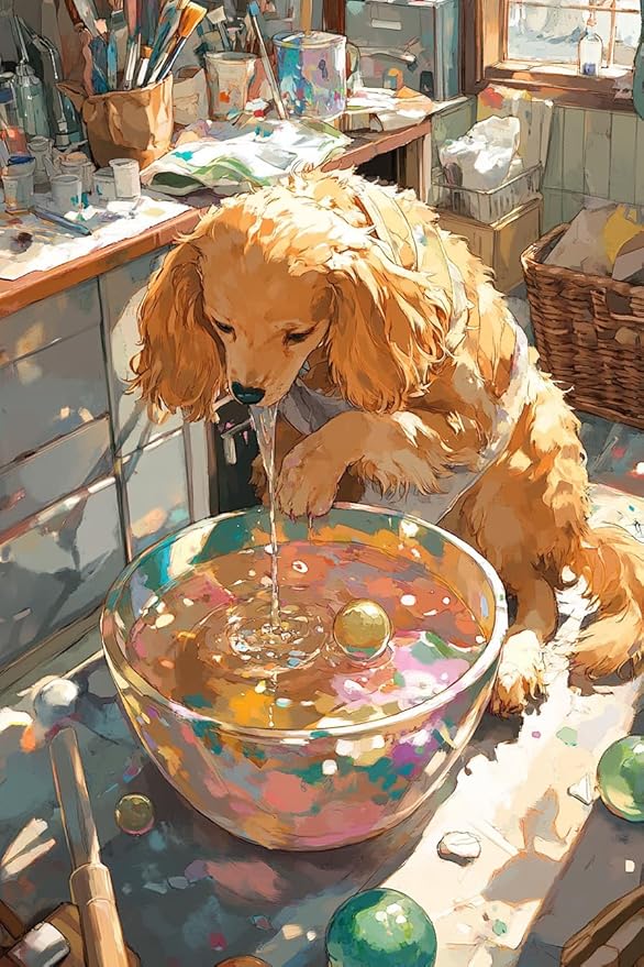 Cocker Spaniel Playing with Bubbles Art Kits for Adults, Animal 5d DIY Diamond Painting by Numbers Kit for Adults, Full Drill Diamond for Gift Wall Decor Gem Arts 8 * 12Inch