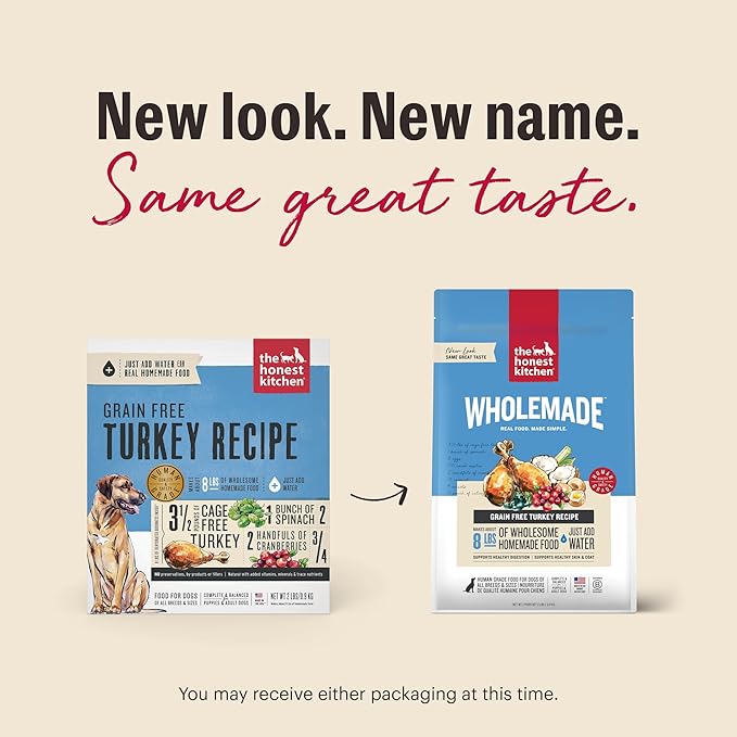 The Honest Kitchen Wholemade™ Dehydrated Grain Free Turkey Dog Food, 2 lb Bag