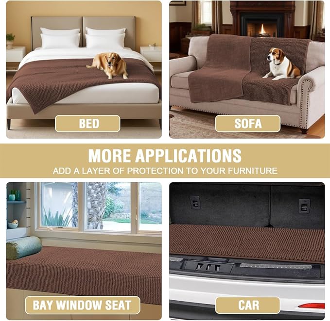 H.VERSAILTEX Plush Chenille Couch Cover for Dogs Pets Blanket for Bed Anti-Slip Soft and Durable Furniture Protector for Small Medium Large Cats Washable (52" x 82", Caramel)