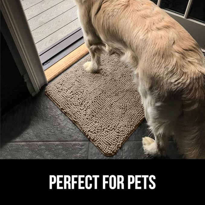 GORILLA GRIP SoakSTOPPER Dog Door Mat, Machine Washable Rug Absorbent Doormat Captures Moisture Mud Dirt, Quick Dry Soft Chenille Entryway Rugs Indoor Entrance Mats for Dog Paws, 24x17 Cappuccino