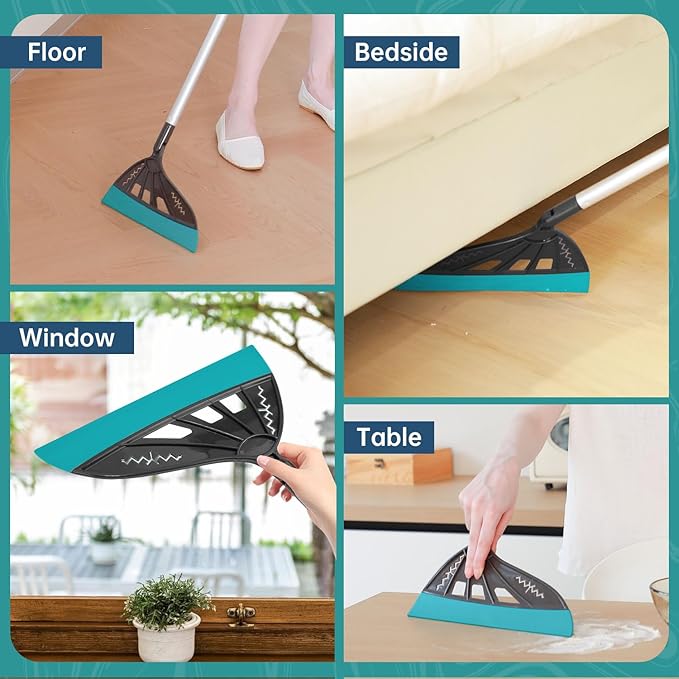 Air Broom for Household Cleaning, Silicone Broom with Adjustable Height&Angle Aluminum Handle, Squeegee Broom for Wet&Dry Messes, Hair, Liquids, Glass, Bathroom, Kitchen on Smooth Floor(Smoky Gray)