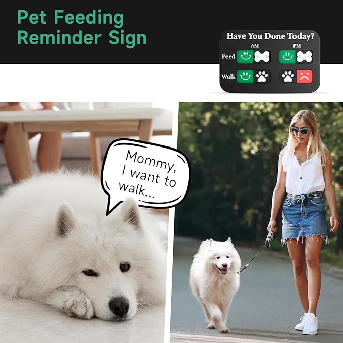 YAUYIK Dog Feeding Reminder, Magnetic Reminder Sticker, AM/PM Daily Indication Chart Feed/Walk Your Pets, Fridge Magnets and Double Sided Tape, Helps You to Track Pet Feeding & Walking (Black)