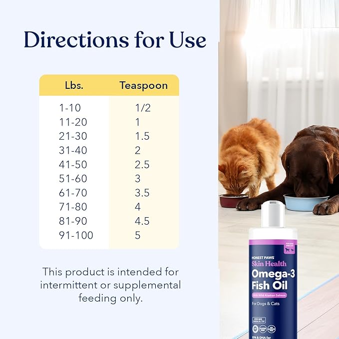 Honest Paws Salmon Oil for Dogs & Cats – Omega 3 Fish Oil Supplement for Skin, Coat, Joint & Heart Health – Natural, Sustainably Sourced Wild Alaskan Salmon, 16 oz