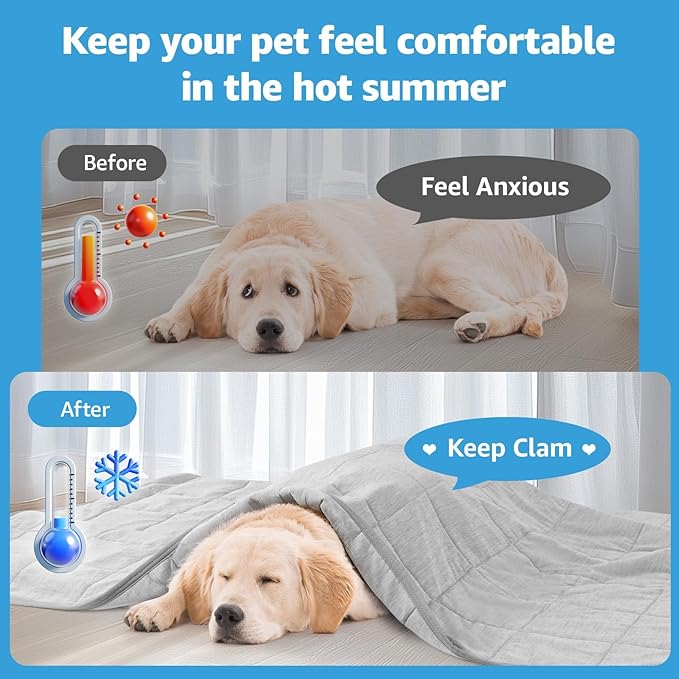 Dog Cooling Blanket, 0.4 Q-MAX Cooling Blanket For Large Dogs Washable, Cool To Touch Dog Blankets For Bed Cover, Soft Lightweight Cooling Dog Blanket Help Your Pet Sleep Well In Summer (48"×62"/Grey)