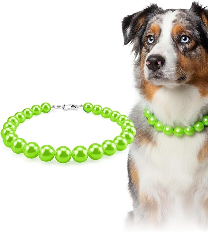KUDES Chunky Pearl Dog Necklace (Beads 20mm),Elegant Classic Super Big Pearl Collar Necklace Accessories for Medium Large Dogs Occasions and Gatherings (Light Green, 2XL(Neck Girth 19''-21.5''))