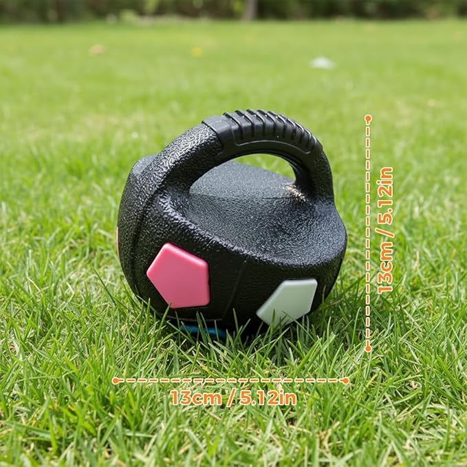 Calming Dog Toy & Fetch Ball, Interactive Squeaky Floating Kettlebell-Handle Toy for Dogs, Durable Tug-&-Chew, Bright Color for Active Pets, Relieves Anxiety & Promotes Playtime (Black)