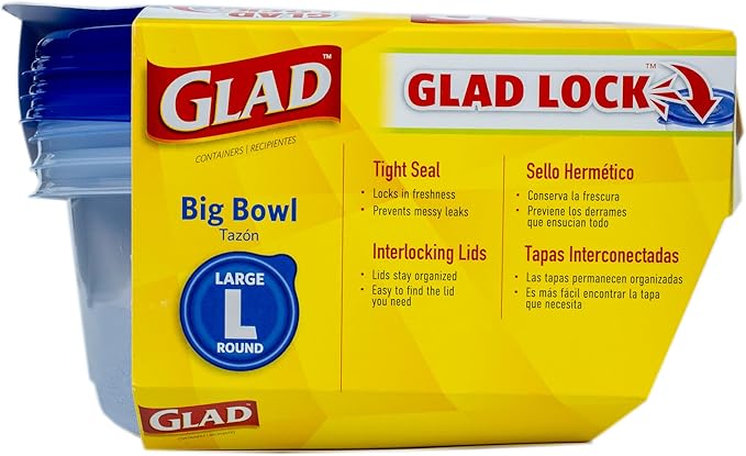 Glad GladWare Big Bowl Food Storage Containers, Large Round Bowl Holds 48 Ounces of Food - Glad Food Storage Containers for Everyday Use to Preserve Freshness, 3 Count