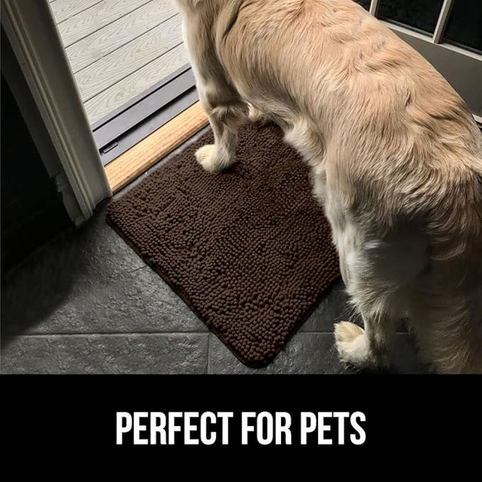 GORILLA GRIP SoakSTOPPER Dog Door Mat, 60x36 Machine Washable Rug Absorbent Doormat Captures Moisture Mud Dirt, Quick Dry Soft Chenille Entryway Rugs Indoor Entrance Mats for Dog Paws, Brown