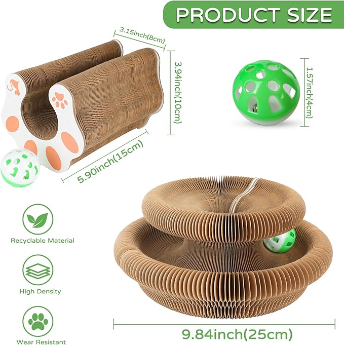 Kitty Kurlz Accordion Magic Organ Cat Scratcher Toys for Indoor Cats - Cardboard Cat Scratching Board Ball Scratcher Pad 1 Pack