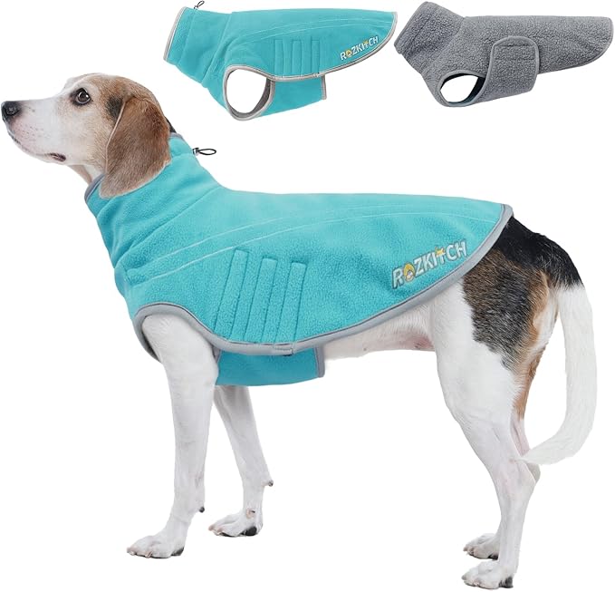 ROZKITCH Dog Coats and Sweaters in X Large, Double-Sided Plush Sweatshirt, Adjustable Vest with Wide Hook and Loop Bluegreen XL