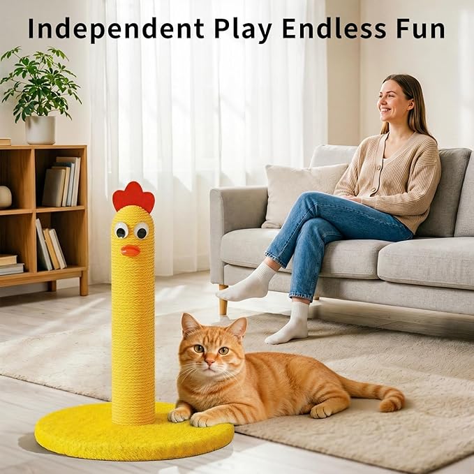 Cat Tree for Indoor Cats, 13" Small Cat Scratching Post, Yellow Chick Cat Tower for Kittens & Small Cats, Stable Compact Cat Tree for Apartments