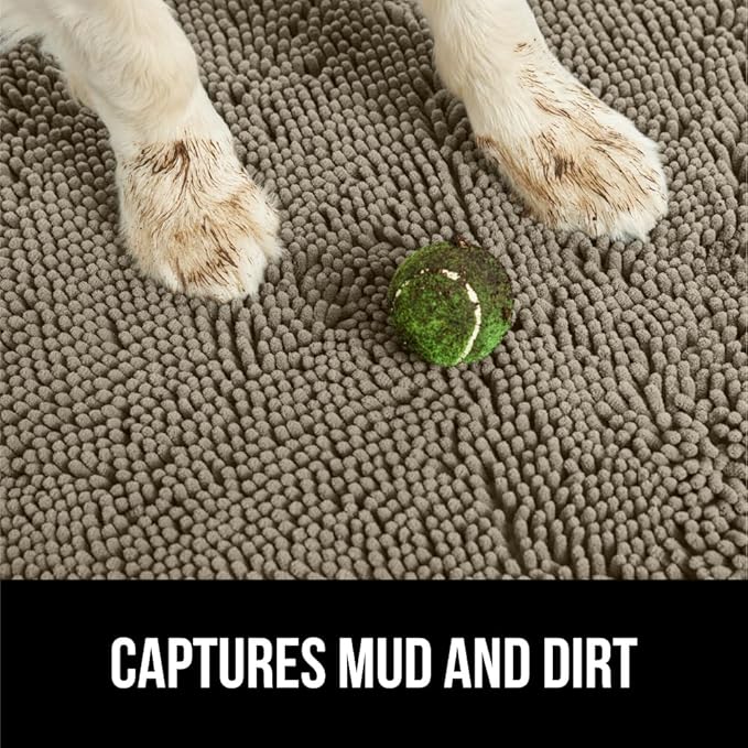 GORILLA GRIP SoakSTOPPER Dog Door Mat, 30x20 Machine Washable Rug Absorbent Doormat Captures Moisture Mud Dirt, Quick Dry Soft Chenille Entryway Rugs Indoor Entrance Mats for Dog Paws, Cappuccino