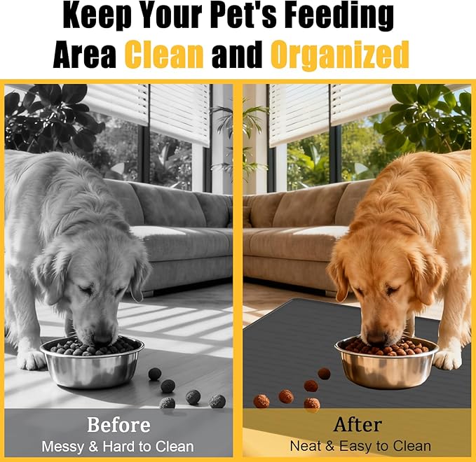1.5MM Super Thick Dog Food Mat, 40"x30" Silicone Dog and Cat Mats for Food and Water Bowls, Waterproof Pet Feeding Mat for Contain Spills Protects Floors, Multiple Colors & Sizes for Pets, Dark Gray
