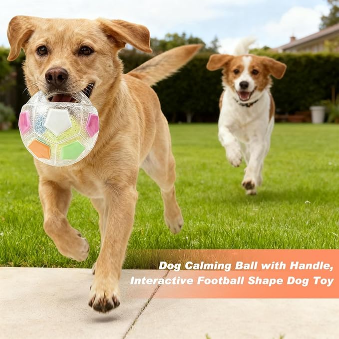 The Mellow Dog Calming Ball with Handle, Mellow Dog Calming Ball,Squeaky Floating Rubber Balls,Interactive Balls for Dogs Playing,Water Play,Training & Outdoor Games (White)