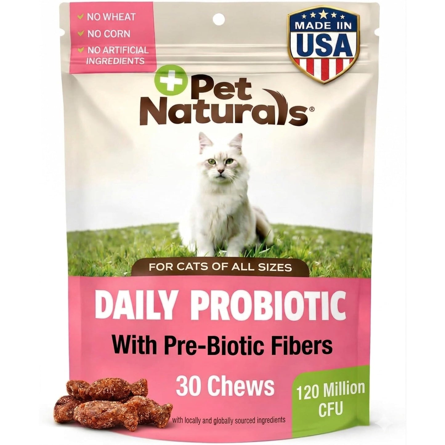 Pet Naturals Probiotic for Cats – 30 Soft Chews, Daily Cat Digestive Support & Gut Health Supplement, Cat Probiotic Treats with N-Acetyl, Glucosamine & Enzymes for Immune & Stool Balance, All Breeds