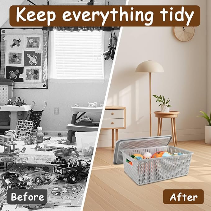 Geyecete Dog toy basket storage bins Stackable Plastic Pantry Bins with Lids Storage Basket torage bins with lids Pet/Pet Toy Storage Bin Doy Toy Box