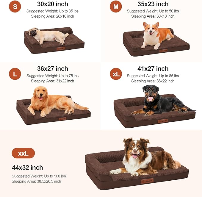 Orthopedic Dog Beds Large Sized Dog, 44x32x6 Inches Memory Foam Pet Bed for Large Dogs, Washable Removable Cover, Nonskid Bottom, Waterproof, Brown Grey