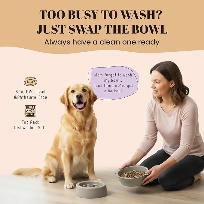 AVERYDAY 3 Pack Slow Feeder Dog Bowl Set, Weighted Changeable Maze Insert Bowls, Anti-Slip Puzzle Feeding Bowl for Wet Dry & Raw Dog Food, Slow Eating Deep Pet Food Dish for Medium & Large Breeds