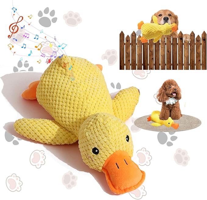 Quack-Quack Calming Duck Dog Toy, Emotional Support Plush for Dogs, Emotional Support Toy for Pet, Soft Squeaky Yellow Stuffed Duck, Indoor/Outdoor Toy (Yellow, S)