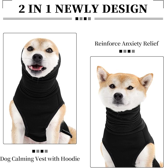 ROZKITCH Soft Dog Anxiety Jacket, Breathable Calming Vest for Storms, Fireworks & Separation, High Collar Design for Small to Large Dogs Black XS