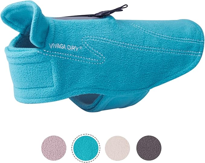 VIVAGLORY Dog Fleece Coat Warm Jacket with Hook and Loop Fastener, Easy to Take on and Off, Winter Vest Sweater for Small Medium Large Dogs Puppy Windproof Clothes for Cold Weather, Turquoise, S