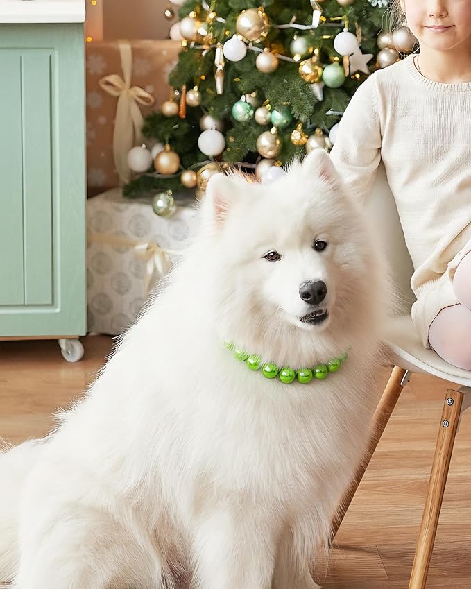 KUDES Chunky Pearl Dog Necklace (Beads 20mm),Elegant Classic Super Big Pearl Collar Necklace Accessories for Medium Large Dogs Occasions and Gatherings (Light Green, 2XL(Neck Girth 19''-21.5''))