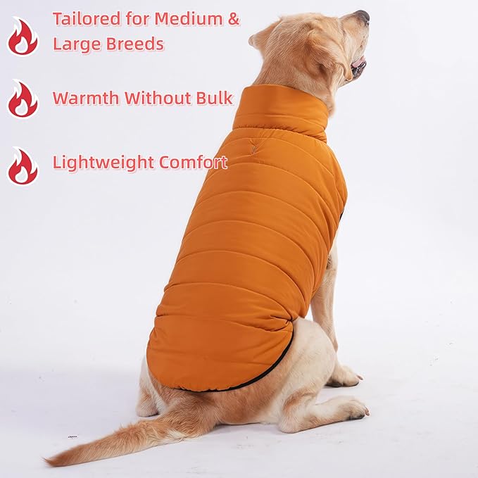 LovinPet Reversible Dog Puffer Coat for Medium & Large Dogs, Down‑Insulated Winter Jacket, Water‑Resistant & Wind‑Resistant, Anti‑Static, Dual-Sided Khaki & Grey for Cold Weather,2XL
