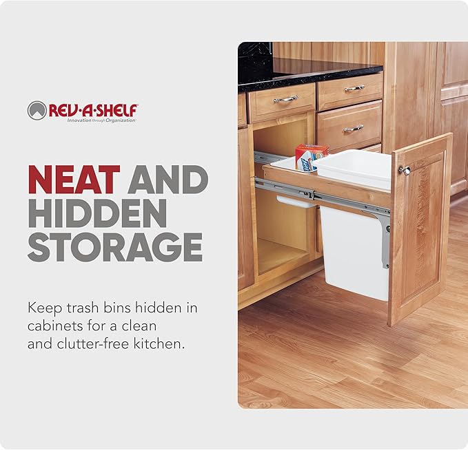 Rev-A-Shelf Top Mount Single Pullout Under Cabinet 35 Quart Kitchen Trash Cans with 150 Pound Rated Full-Extension Slides, 4WCTM-12DM1
