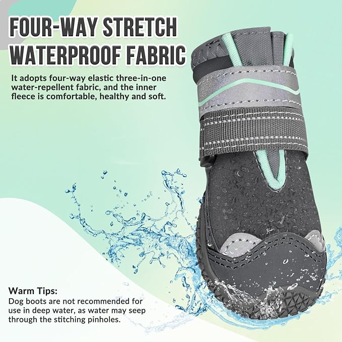 SlowTon Dog Shoes for Large Small Medium Dogs - Waterproof Dog Boots for Summer Hot Pavement, Paw Protector for Outdoor Walking Winter Snow, Anti-Slip Rubber Dog Booties for Hardwood Floor (GY, 4)
