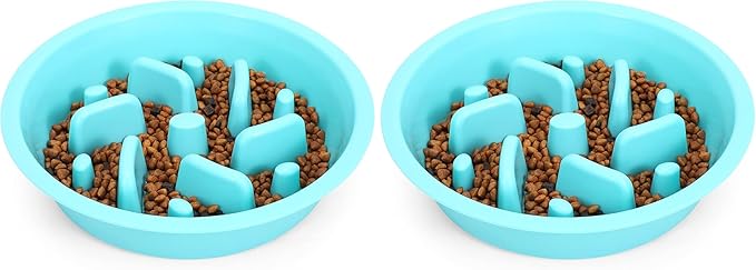 JASGOOD Slow Feeding Dog Bowl for Raised Pet Feeders Blue Maze Food Water Bowl Compatible with Elevated Diners(Blue,Fit Opening Fit Opening 7.5"-8") (Pack of 2)