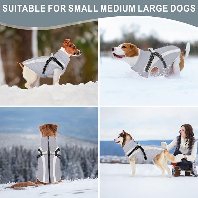Mosucoirl Warm Dog Coats Vest, Waterproof Dogs Jacket Reflective Fleece Pet Winter Cold Weather Coat Dogs Clothes Cozy Snow Jackets Outfits for Small Medium Large Dogs Puppy (Grey, XL)