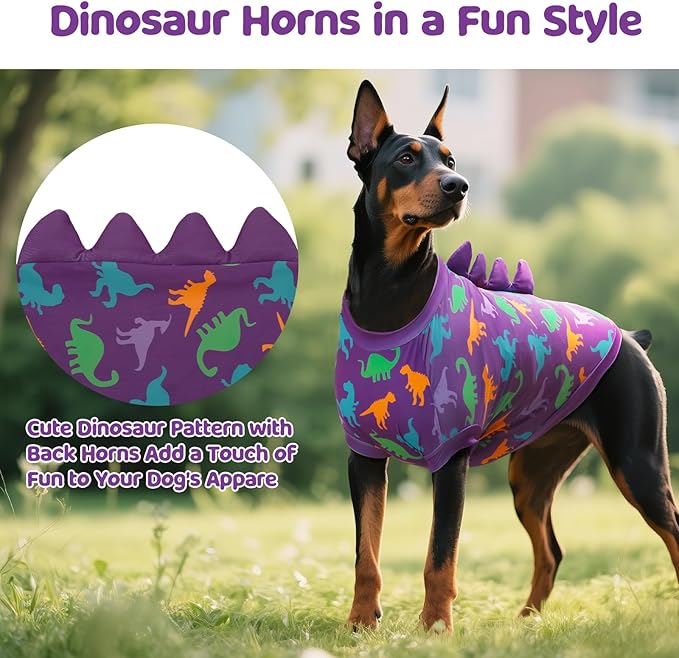 UPF 50+ Sun Protection Dog Shirt - Sleeveless Cooling Vest for Medium Dogs Boy, Quick-Dry Pet T-Shirt with Funny Dinosaur Horns, UV Protective Breathable Dog Clothes U-COSBX01M