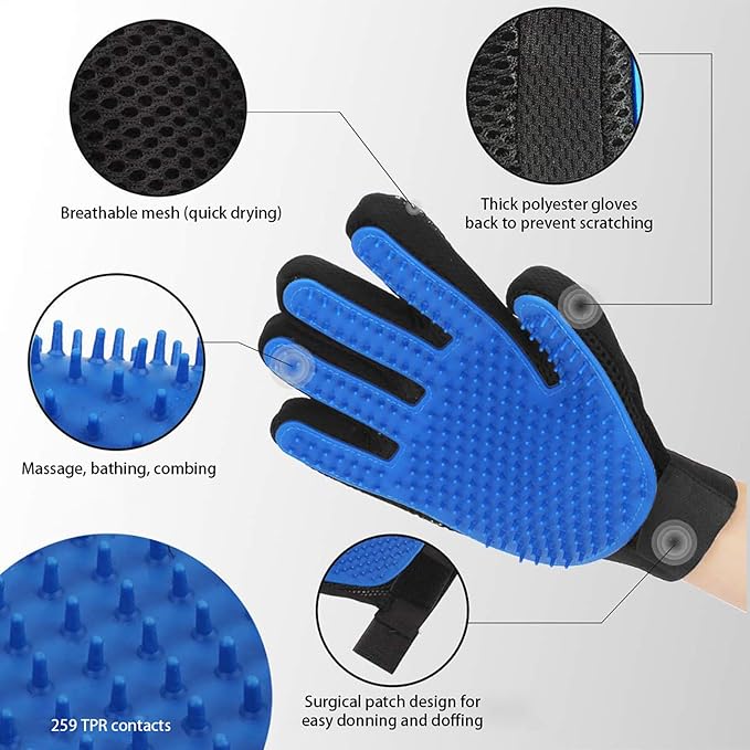 2-Piece Cat and Dog Grooming Set with a pair of grooming gloves and a shedding brush for shedding, bathing, brushing, removing undercoat and reducing shedding easily (Red)