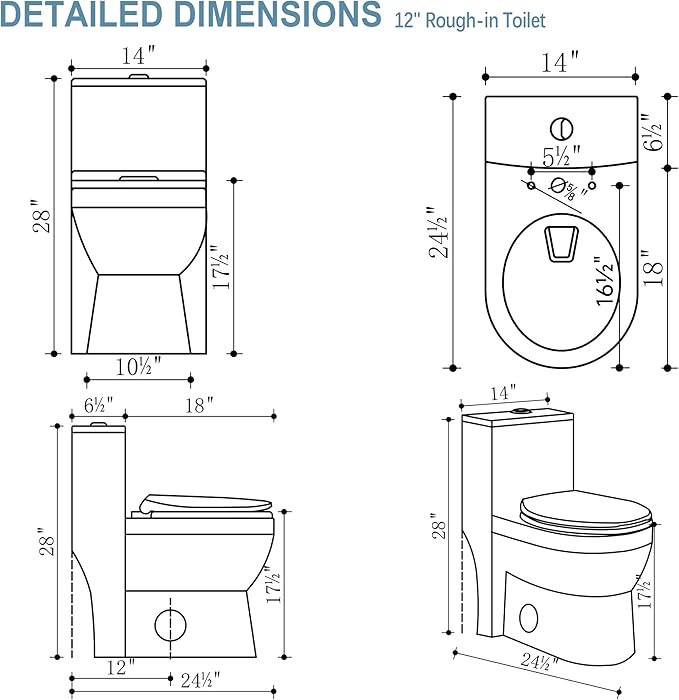 17 Inch Compact Modern Tall Toilet for Small Bathroom, Tornado Flush One Piece ADA High Toilet, Dual Botton 1.0/1.28 GPF, Chair Height, Comfort Bowl Heigh 16.7", Seat Height 17.5", White