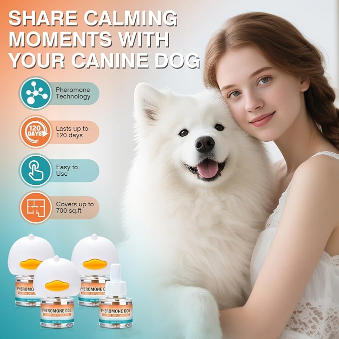Dog Calming Pheromones Diffuser to Calm Pet Reduce Aggression Fighting Barking Stress 7 in 1 Advanced Kit Appeasing Pheromone Diffuser 3 Plug in+4 Pack 48ml Refill
