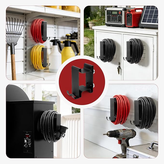 All Metal Magnetic Extension Cord Holder Organizer-Holds up to 32 ft Cord, Coinicxcel Heavy-Duty Extension Cable Hanger with 4 Strong Magnets & Integrated Hooks for Garage Organization and Storage