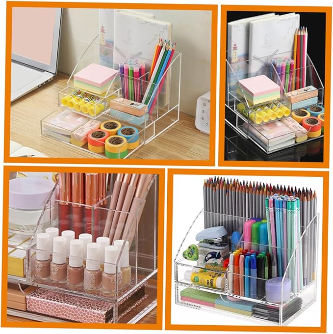 Garneck Acrylic Desk Organizer Drawer Multi-compartment Makeup and Office Supplies Storage Box Design for Use for Lipsticks Pens and Accessories