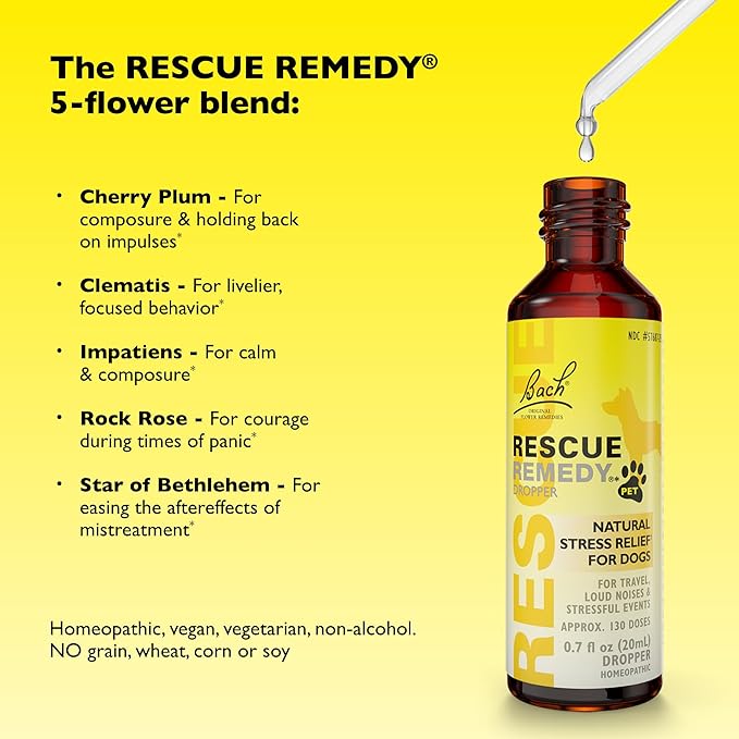 Bach Rescue Remedy Pet Dropper for Dogs - 20 mL, Pack of 2 - Stress & Tension Support for Dogs Natural Flower Essences - Sedative-Free, Homeopathic Liquid Formula - for All Breeds, Ages & Weights
