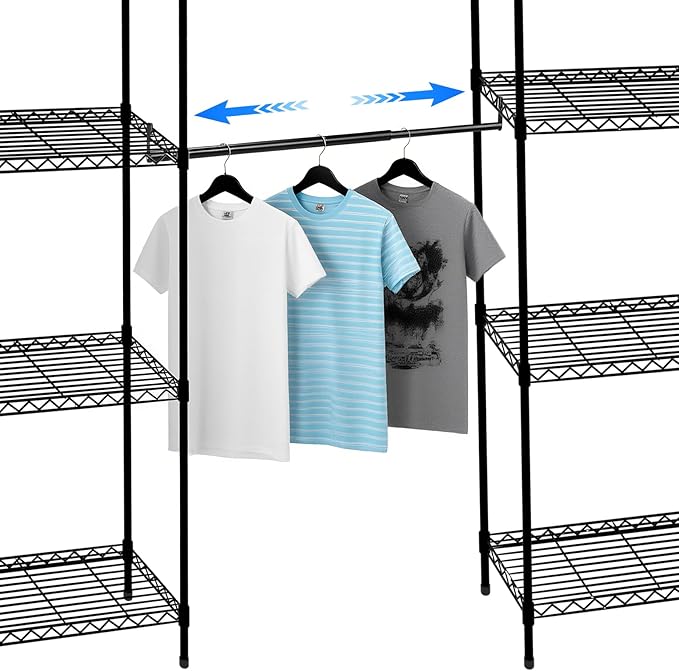 Expandable Closet Rod for Wire Shelf Hanging Clothes Adjustable Heavy Duty Closet Hanging Rod Extender Heavy Duty Hanger Bar Metal Poles for Wardrobes Hanger, 1 Pack(24-41 Inch,Black)