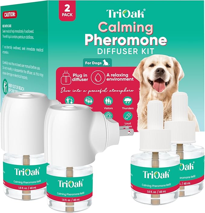 Calming Diffuser for Dog: Appeasing Dog Pheromones Calming Diffuser Plug in Kit for Separation Anxiety, Stress Chewing, Peeing Accidents, 2 Diffusers + 2 Refills (Teal) (Teal)