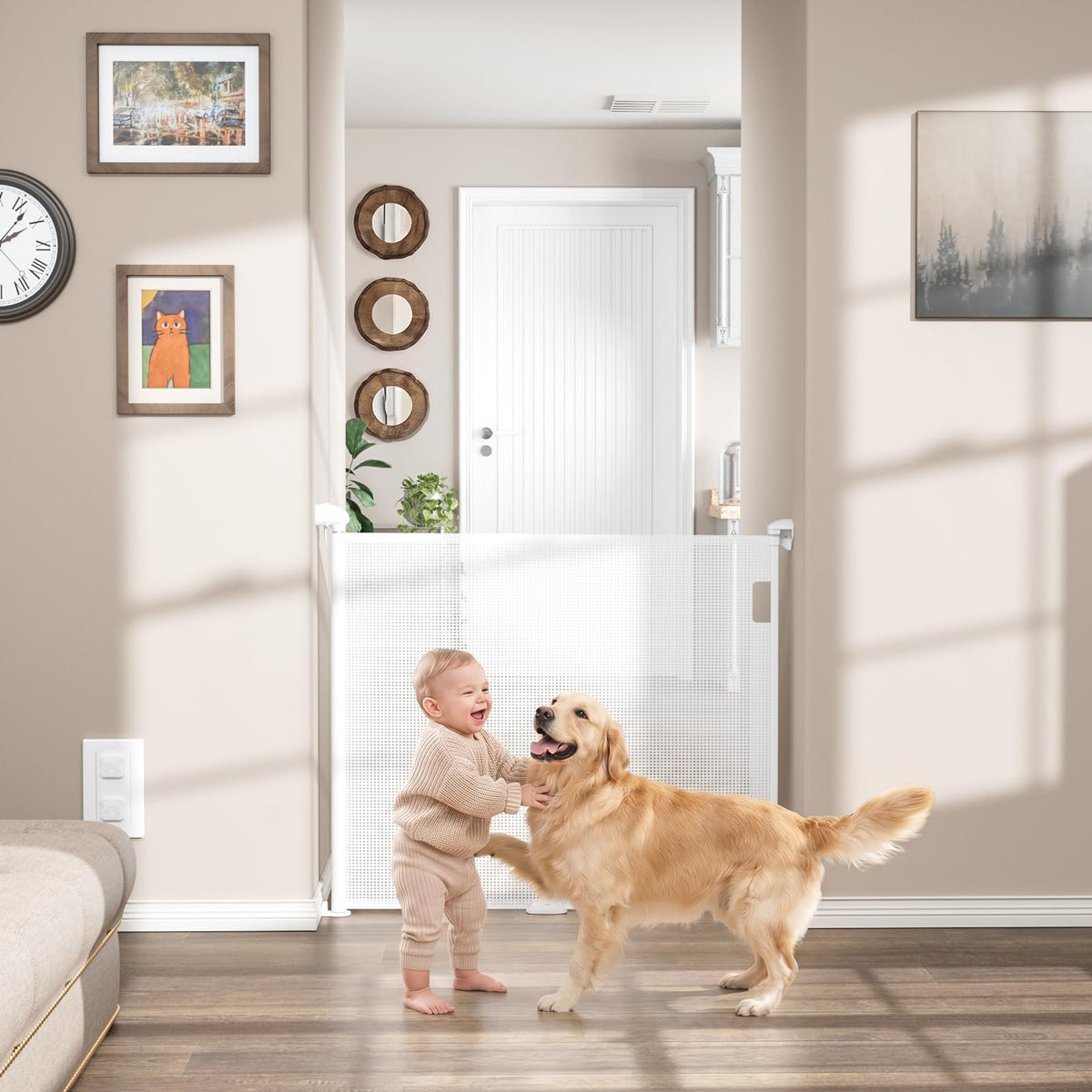 Babepai Retractable Baby Gates for Stairs, Retractable Dog - Image 1