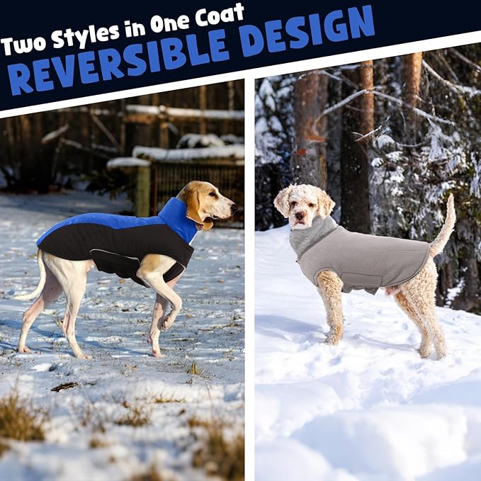 Warm Dog Coat,Waterproof Jacket in Winter Adjustable and Reversible Doggy Fleece Outfit,Thick Clothes with Foldable Collar for Puppy in Cold Days,S RoyalBlue