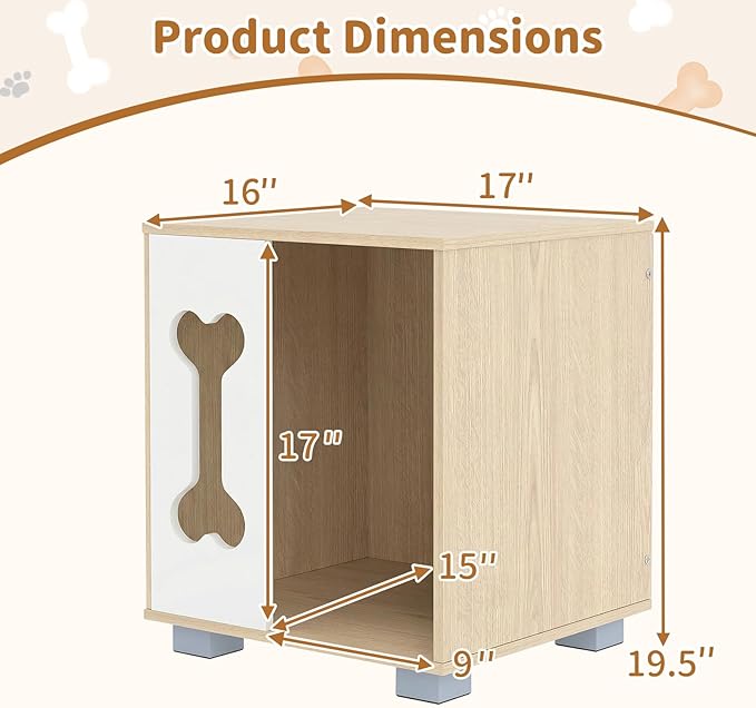 PETSITE Wooden Dog House for Small Sized Dogs, Indoor Dog Cage Nightstand Side End Table with Anti-Slip Robust Metal Legs and Spacious Tabletop, 17 x 16 x 19.5 Inches