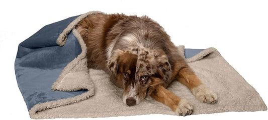 Furhaven Waterproof & Self-Warming Throw Blanket for Dogs & Indoor Cats, Washable & Reflects Body Heat - Soft-Edged Terry & Sherpa Dog Blanket - Cozy Denim, Large
