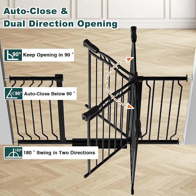 Fairy Baby 62.5"-71.6" Extra Wide Long Pet Dog Gate for The House, Baby Safety Child Gate for Stairs Doorways Garden, Pressure Mounted Toddler Gate, Metal Auto Close Large Pet Gate Walk Thru, Black