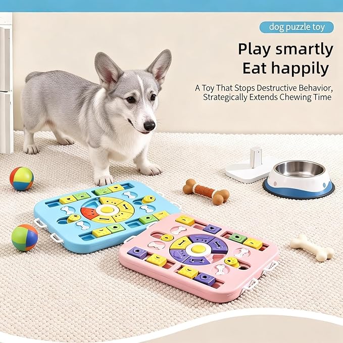 Interactive Dog Puzzle Toy & Slow Feeder, Enrichment Toy for IQ Training and Brain Stimulation, Mentally Stimulating Gift for Large, Medium, and Small Dogs (Pink)