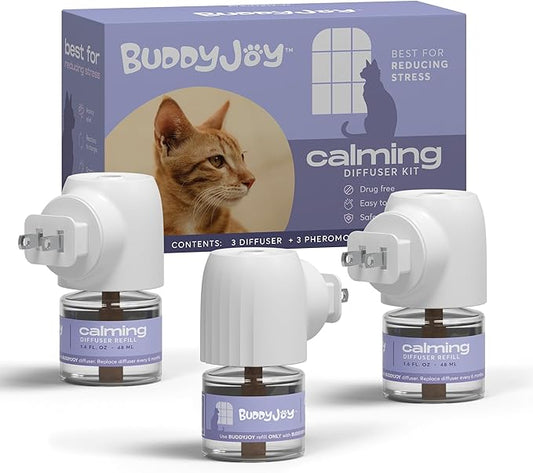 Cat Calming Diffuser Refills – Long-Lasting 30-Day Formula, Cat Pheromones Calming Diffuser for Stress Relief, Relaxation, and Anxiety Reduction, Easy to Use – (3 Diffusers + 3 Refills)